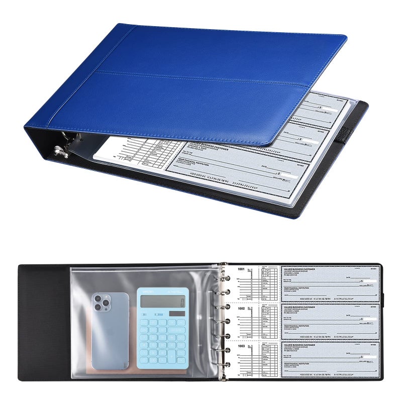 Pacific Mailer 7 Ring Executive Business Check Binder 600 Checks Capcity for 9" x 13" Sheets, PU Leather Checkbook Holder with Zip Pouch - Image 1